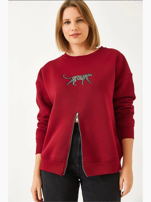Sweat-shirt imprimé léopard à triple fil brossé et fermeture éclair sur le devant lucci - Kiabi Sweat-shirt imprimé léopard à triple fil brossé et fermeture éclair sur le devant lucci - Kiabi