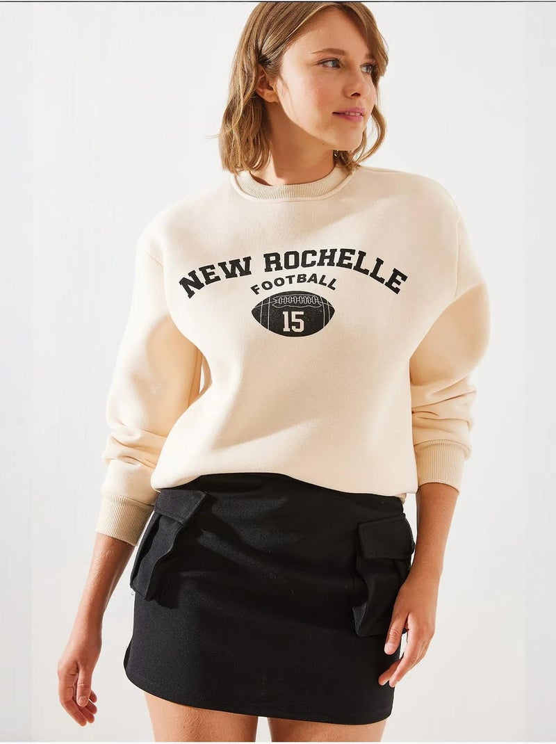 Sweat-shirt imprimé rochelle en polaire triple fil mbhs lucci Beige argile - Kiabi