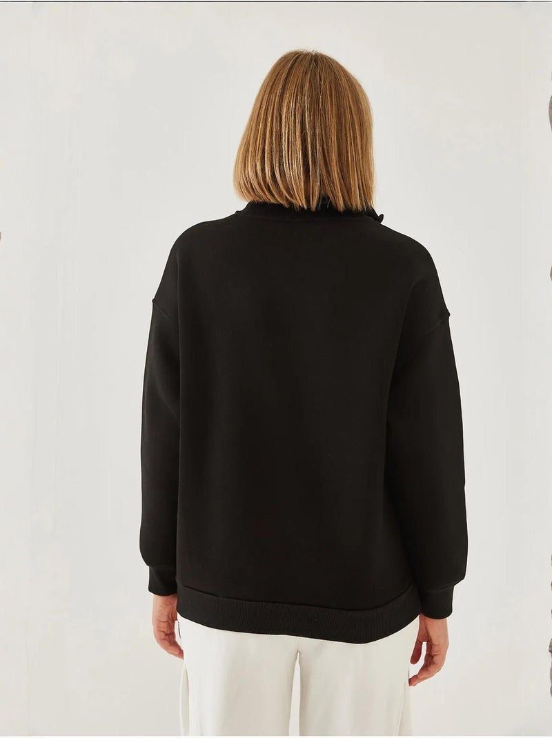 Sweat-shirt oversize brossé à col montant et fermeture éclair lucci Noir - Kiabi