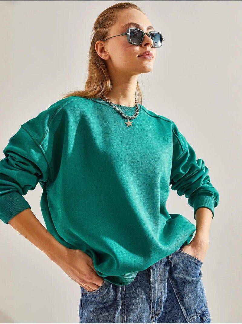 Sweat-shirt oversize brossé à trois fils lucci Vert - Kiabi