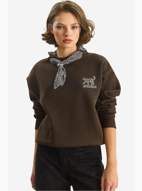 Sweat-shirt ras du cou brodé à imprimé léopard lucci - Kiabi Sweat-shirt ras du cou brodé à imprimé léopard lucci - Kiabi