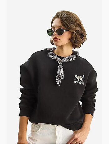 Sweat-shirt ras du cou brodé à imprimé léopard lucci