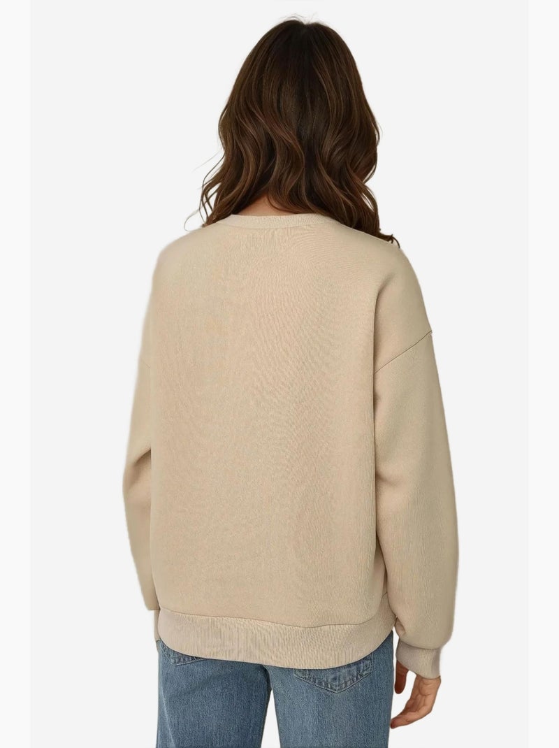 Sweat-shirt ras du cou brodé à motif animalier confortable hiccup Beige naturel - Kiabi