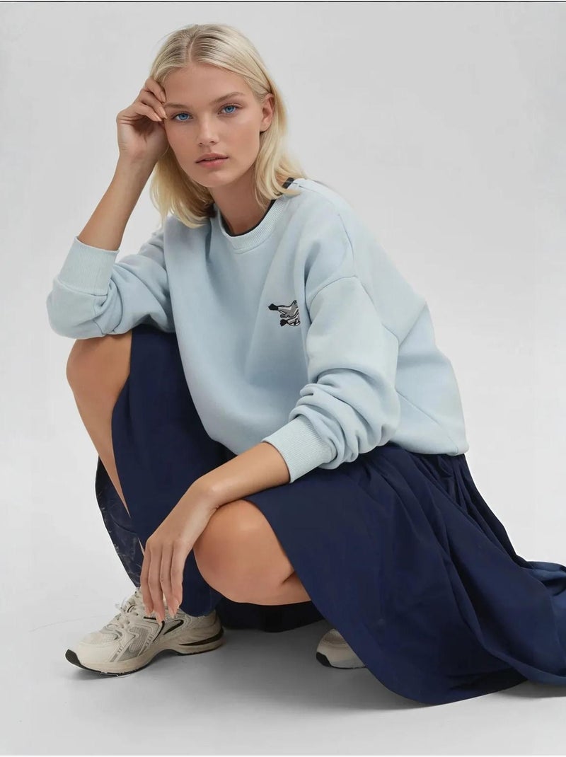 Sweat-shirt ras du cou brodé à motif animalier confortable hiccup Bleu pastel - Kiabi