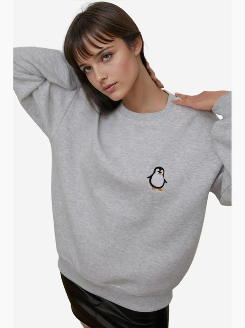 Sweat-shirt ras du cou brodé à motif animalier confortable hiccup - Kiabi Sweat-shirt ras du cou brodé à motif animalier confortable hiccup - Kiabi
