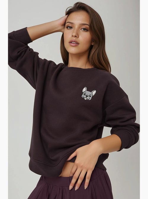 Sweat-shirt ras du cou brodé à motif animalier confortable hiccup - Kiabi Sweat-shirt ras du cou brodé à motif animalier confortable hiccup - Kiabi