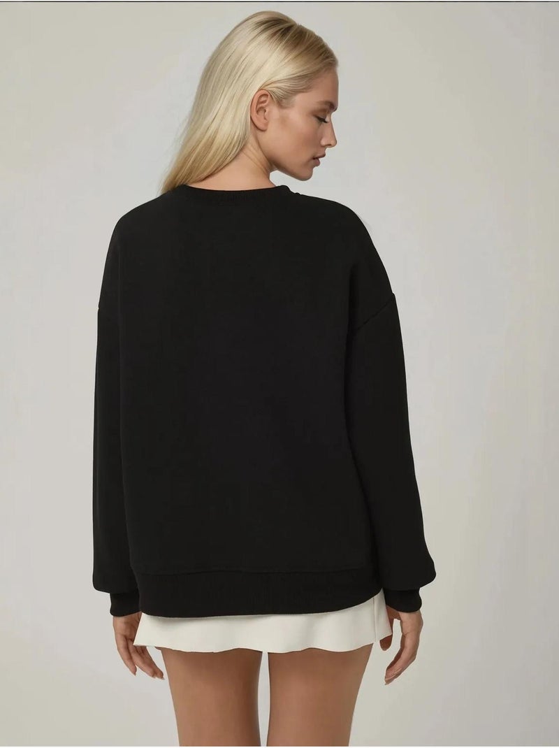 Sweat-shirt ras du cou brodé à motif animalier confortable hiccup Noir - Kiabi