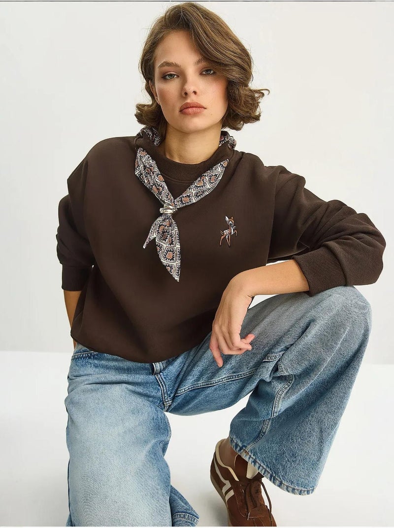 Sweat-shirt ras du cou brodé lucci Marron foncé - Kiabi