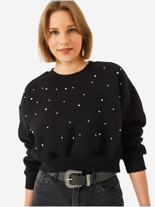 Sweat-shirt ras du cou en tissu brossé triple fil orné de perles lucci - Kiabi Sweat-shirt ras du cou en tissu brossé triple fil orné de perles lucci - Kiabi