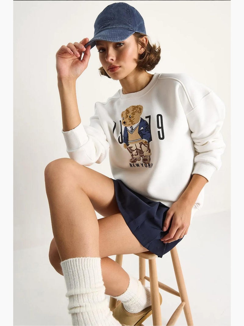 Sweat-shirt ras du cou imprimé coupe décontractée lucci Blanc - Kiabi