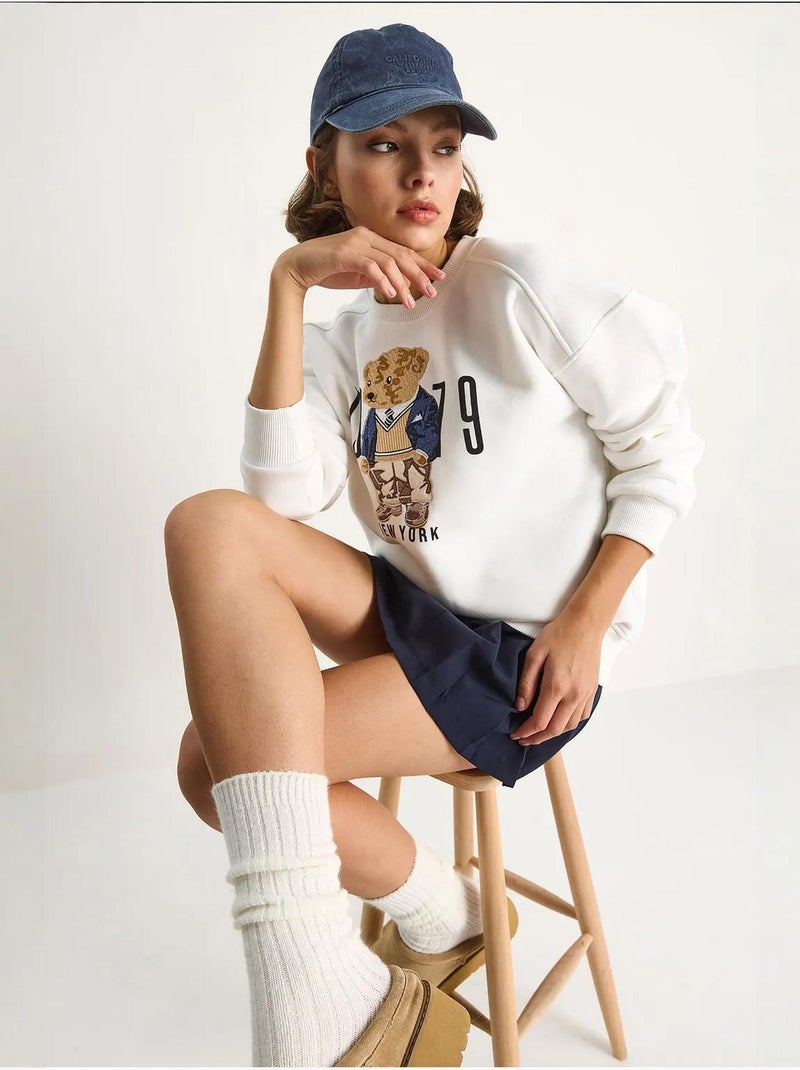 Sweat-shirt ras du cou imprimé coupe décontractée lucci Blanc - Kiabi