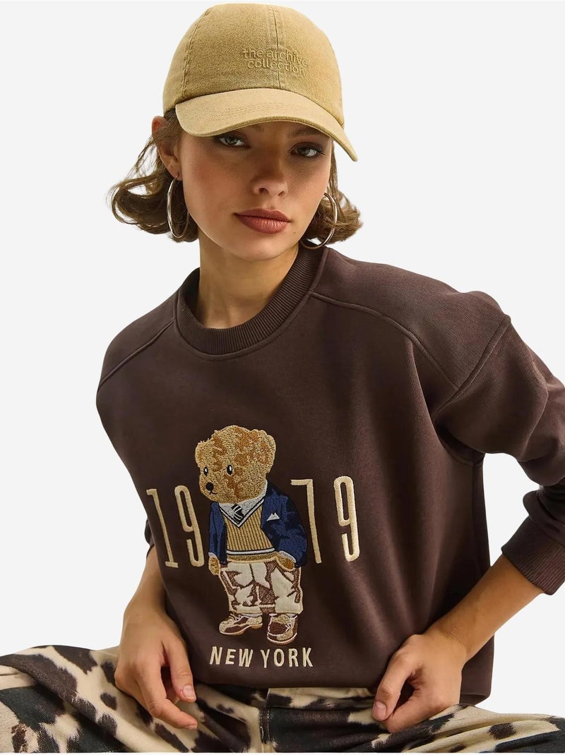 Sweat-shirt ras du cou imprimé coupe décontractée lucci Marron chocolat - Kiabi