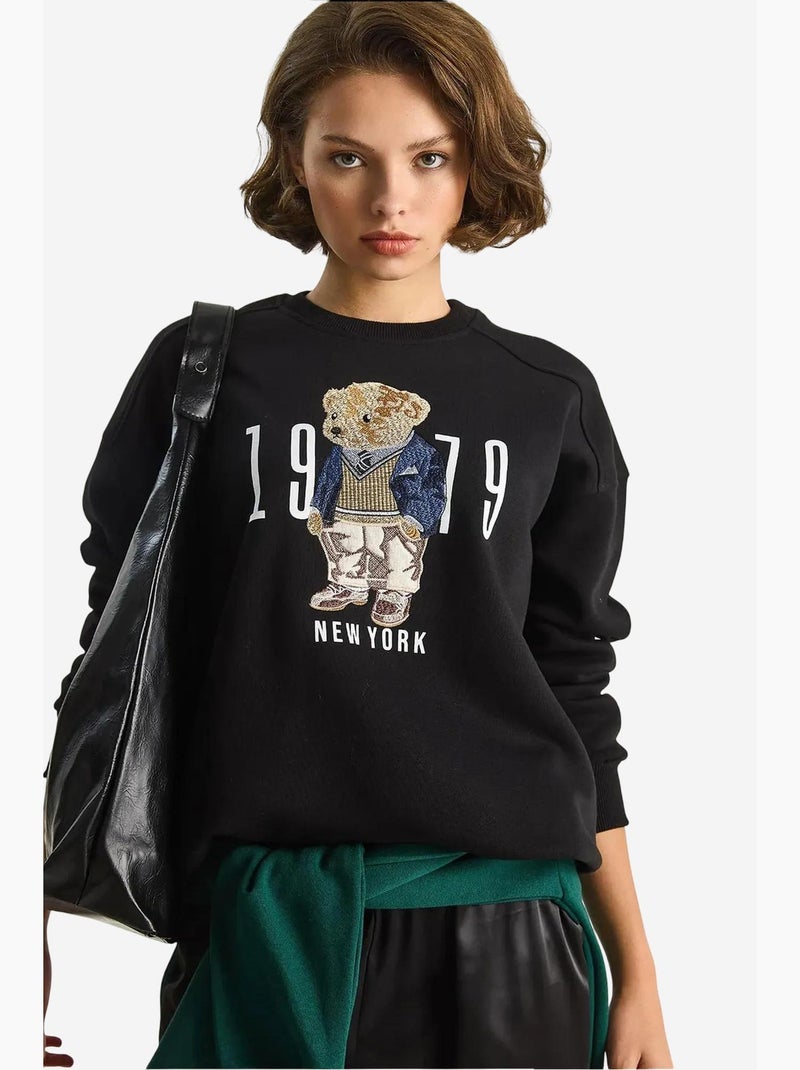 Sweat-shirt ras du cou imprimé coupe décontractée lucci Noir - Kiabi