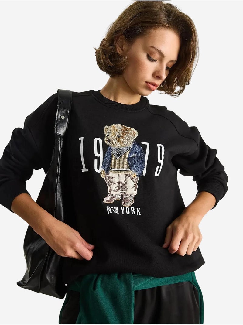 Sweat-shirt ras du cou imprimé coupe décontractée lucci Noir - Kiabi