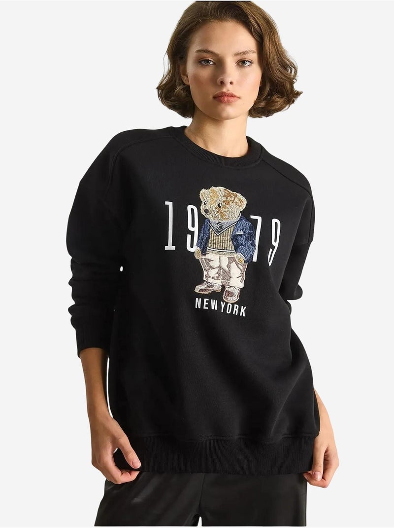 Sweat-shirt ras du cou imprimé coupe décontractée lucci Noir - Kiabi