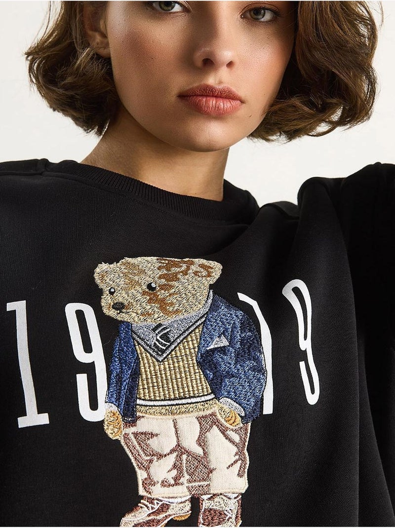 Sweat-shirt ras du cou imprimé coupe décontractée lucci Noir - Kiabi