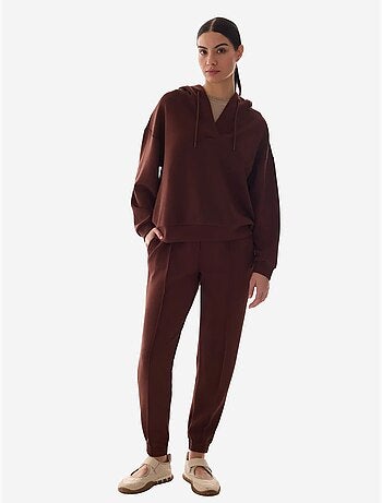 Sweat-shirt texturé soyeux à col v et manches longues penti