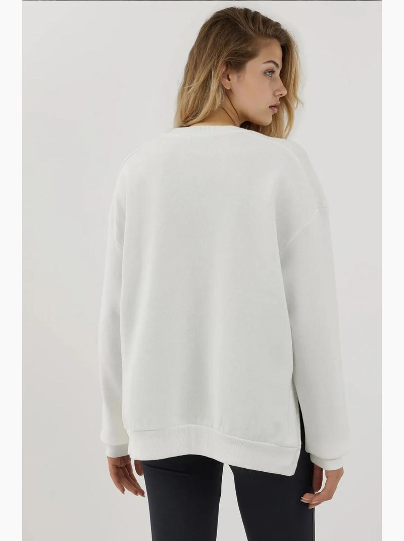 Sweat-shirt tricoté texturé à col ras du cou avec fermeture éclair hiccup Blanc - Kiabi