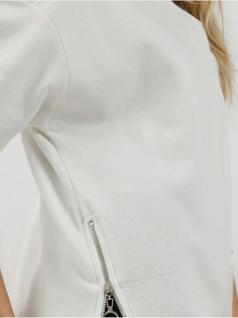 Sweat-shirt tricoté texturé à col ras du cou avec fermeture éclair hiccup Blanc - Kiabi