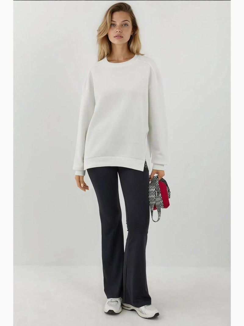 Sweat-shirt tricoté texturé à col ras du cou avec fermeture éclair hiccup Blanc - Kiabi