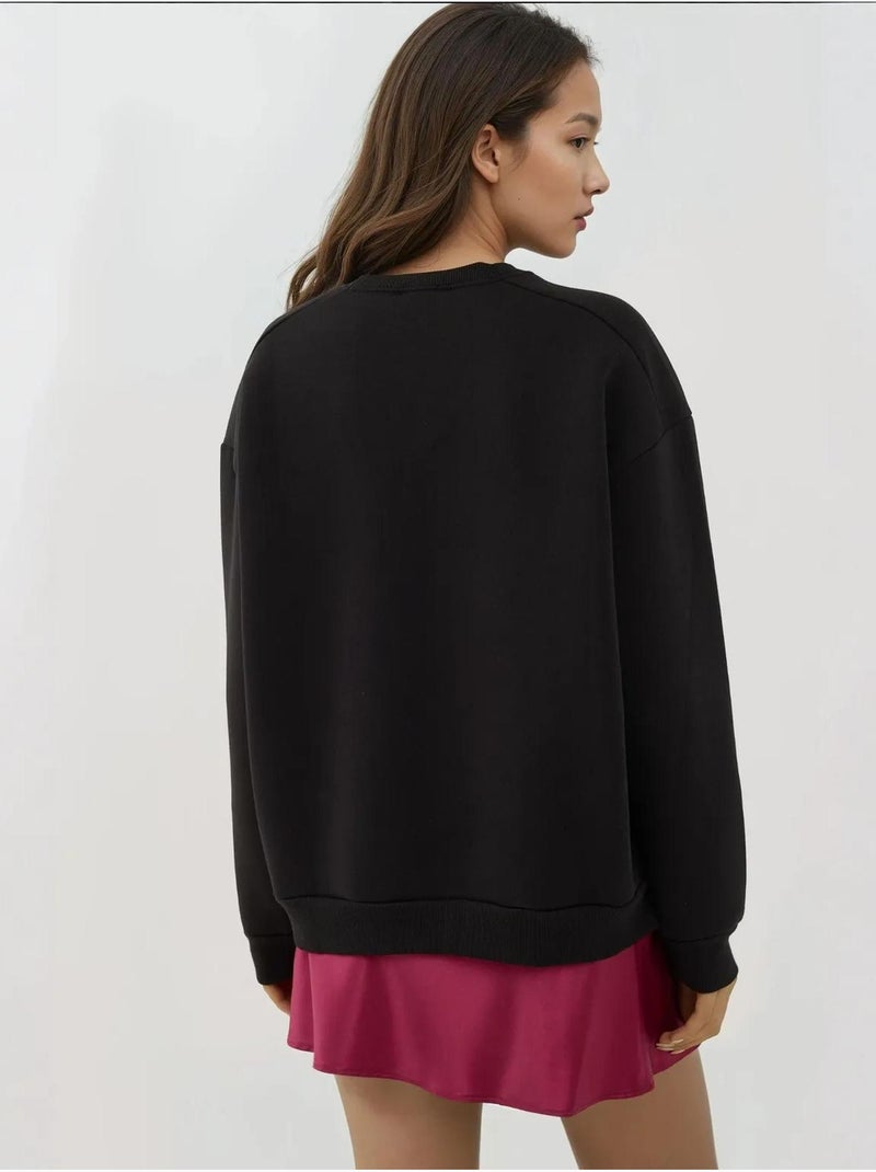 Sweat-shirt tricoté texturé à col ras du cou avec fermeture éclair hiccup Noir - Kiabi