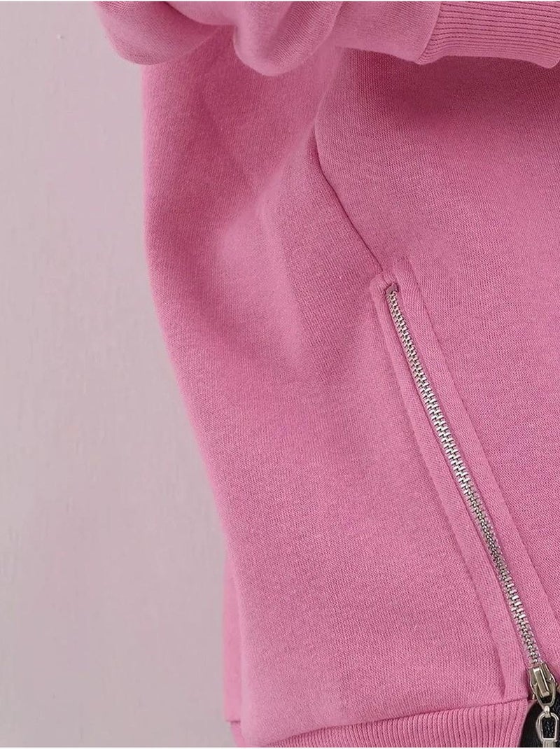 Sweat-shirt tricoté texturé à col ras du cou avec fermeture éclair hiccup Rose clair - Kiabi