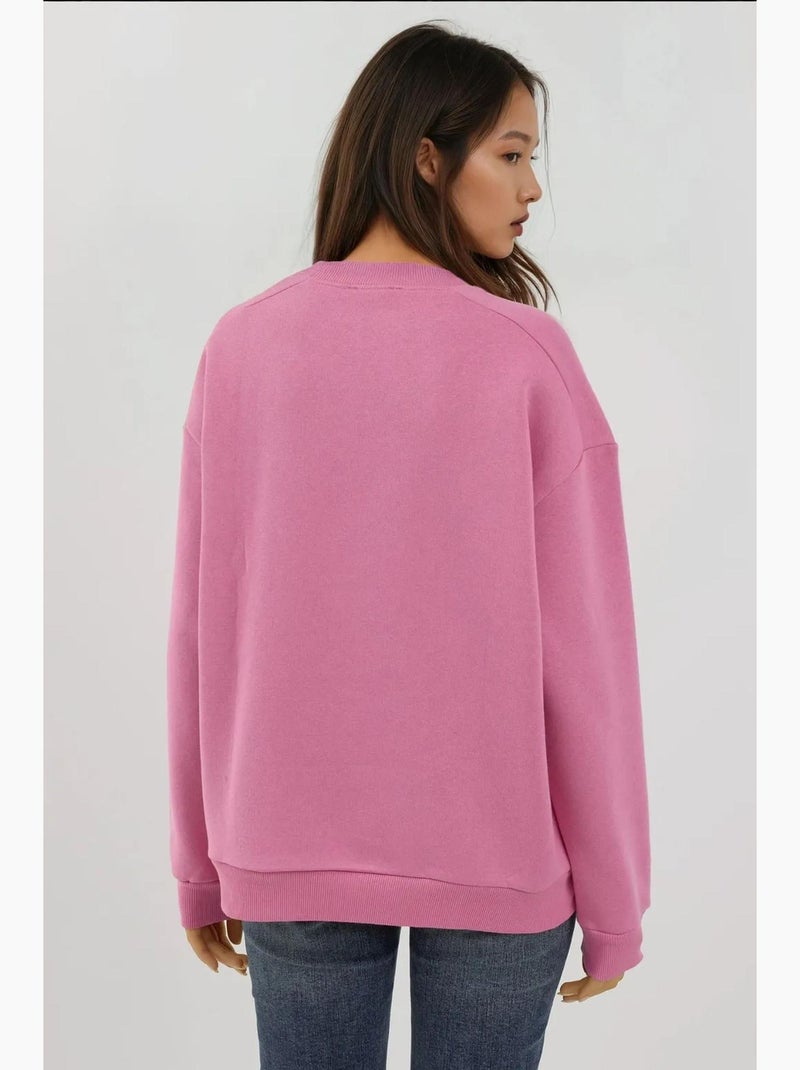 Sweat-shirt tricoté texturé à col ras du cou avec fermeture éclair hiccup Rose clair - Kiabi