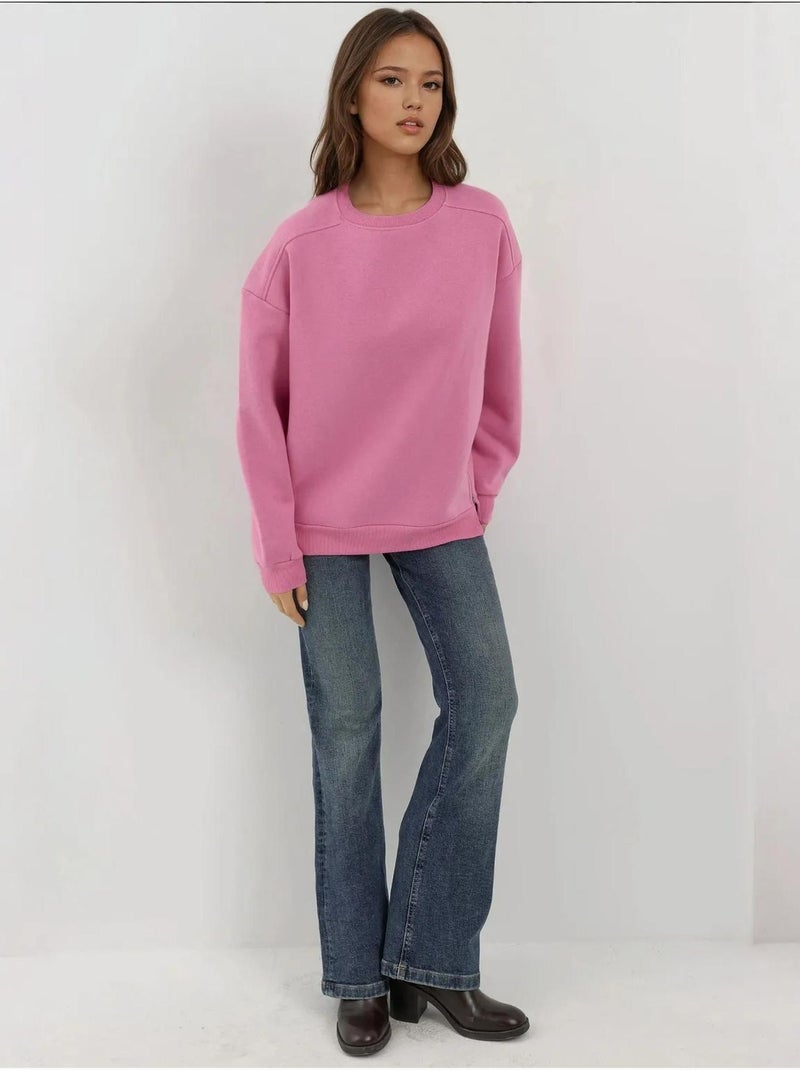 Sweat-shirt tricoté texturé à col ras du cou avec fermeture éclair hiccup Rose clair - Kiabi