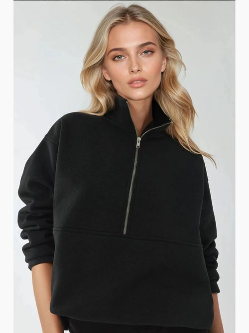 Sweat-shirt zippé à manches longues et coupe décontractée avec col chemise hiccup - Kiabi Sweat-shirt zippé à manches longues et coupe décontractée avec col chemise hiccup - Kiabi