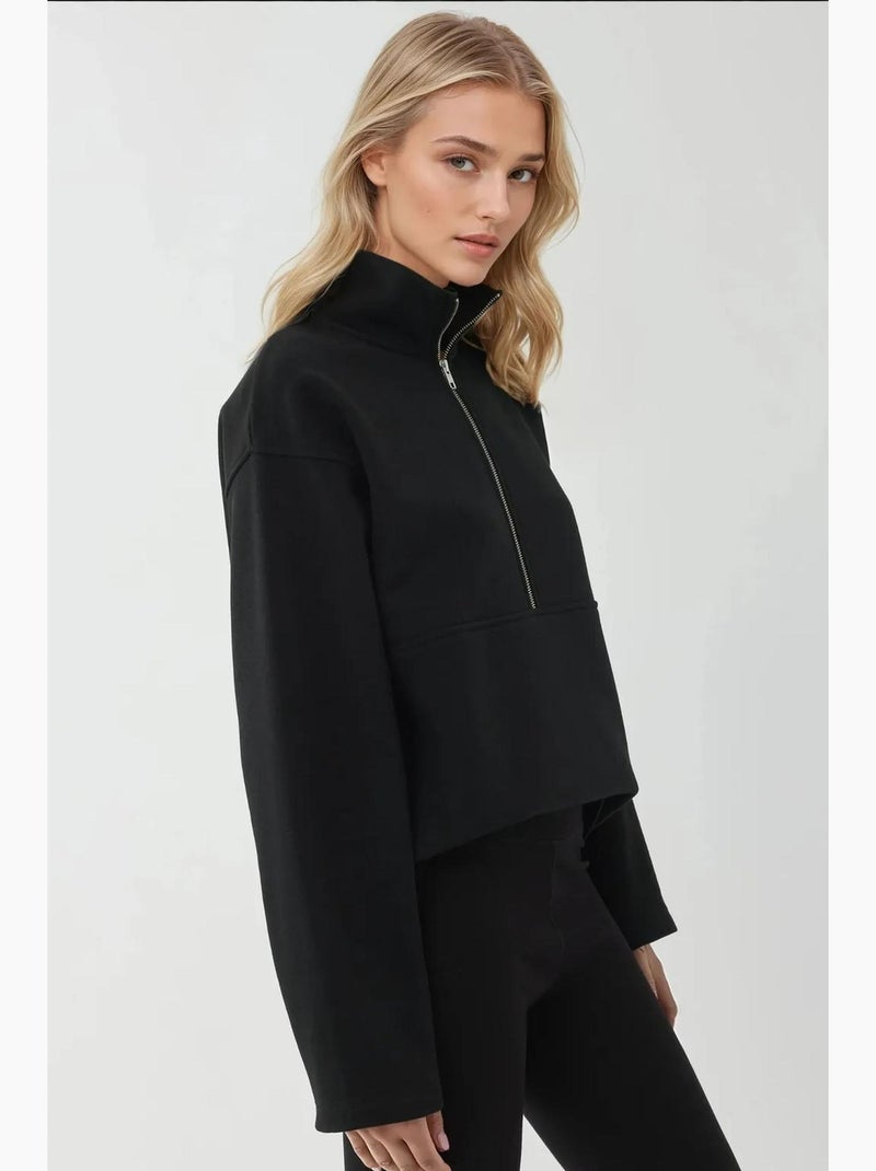 Sweat-shirt zippé à manches longues et coupe décontractée avec col chemise hiccup Noir - Kiabi