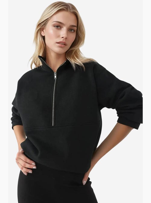 Sweat-shirt zippé à manches longues et coupe décontractée avec col chemise hiccup - Kiabi Sweat-shirt zippé à manches longues et coupe décontractée avec col chemise hiccup - Kiabi