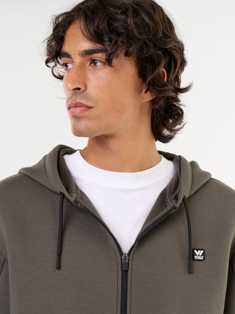Sweat type néoprène à capuche Kaki - Kiabi