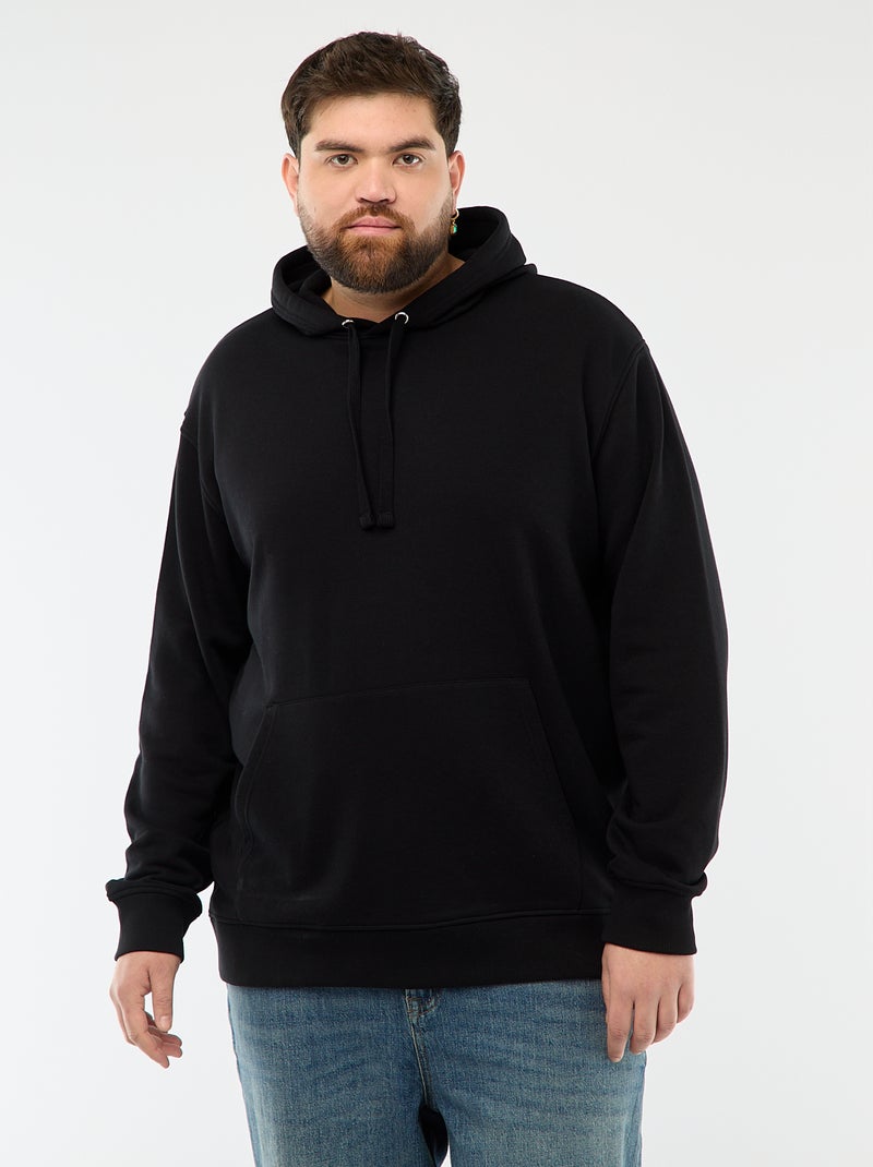 Sweat uni à capuche en french terry Noir - Kiabi
