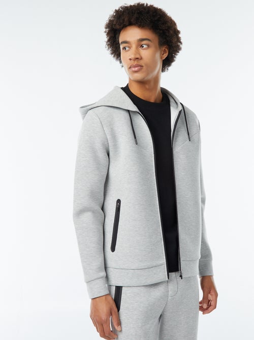 Sweat uni à capuche en matière type néoprène - Kiabi