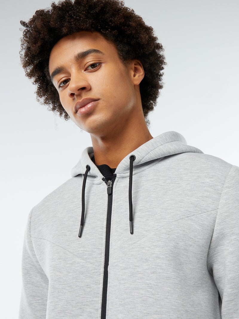 Sweat uni à capuche en matière type néoprène Gris clair - Kiabi