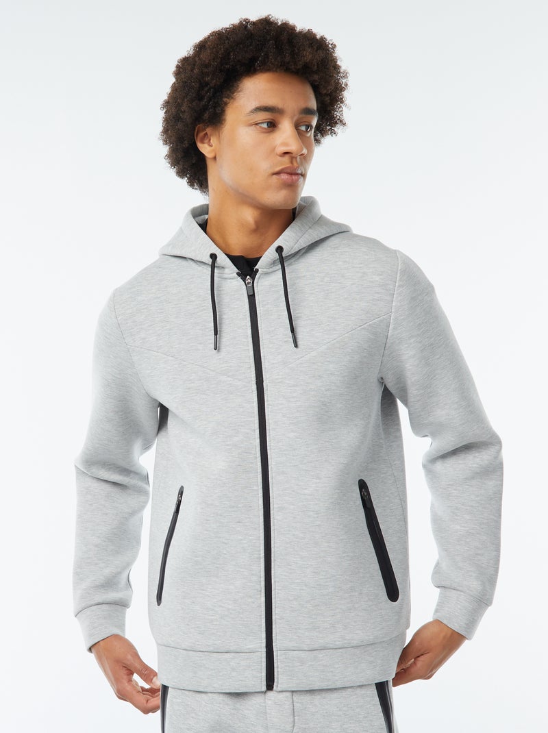 Sweat uni à capuche en matière type néoprène Gris clair - Kiabi