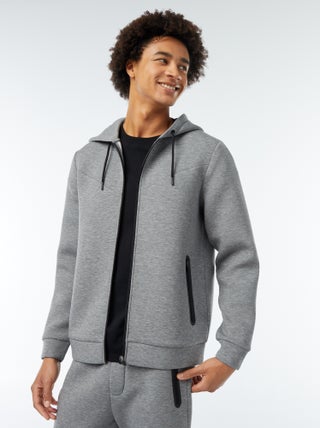 Sweat uni à capuche en matière type néoprène