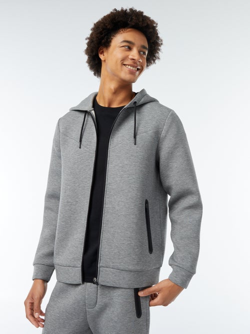 Sweat uni à capuche en matière type néoprène - Kiabi