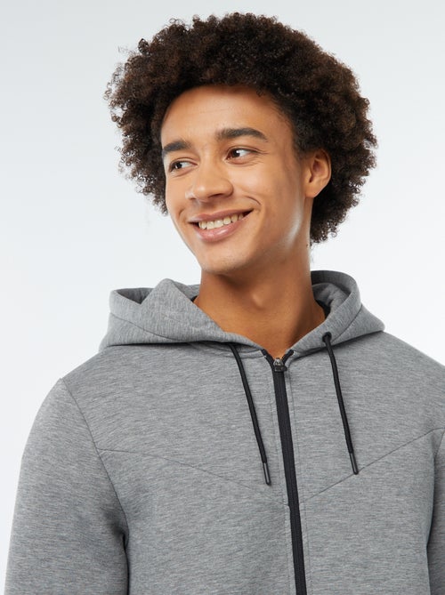 Sweat uni à capuche en matière type néoprène - Kiabi