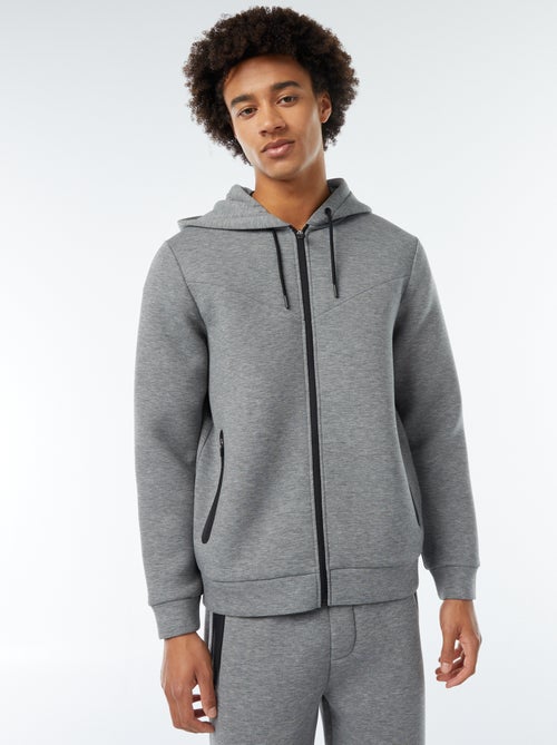 Sweat uni à capuche en matière type néoprène - Kiabi