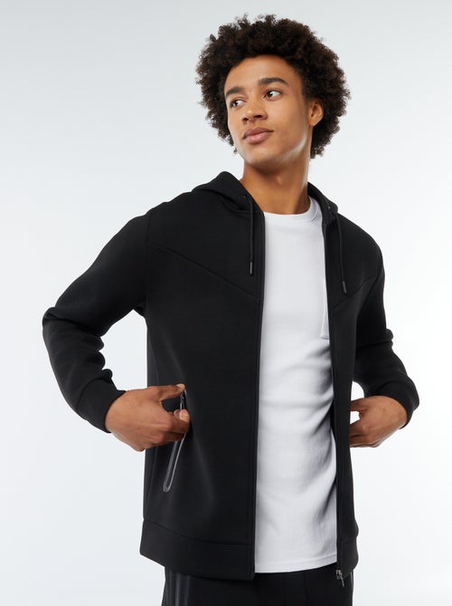 Sweat uni à capuche en matière type néoprène - Kiabi
