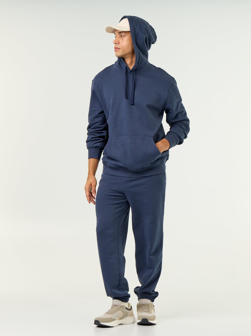 Sweat uni à capuche Marine - Kiabi