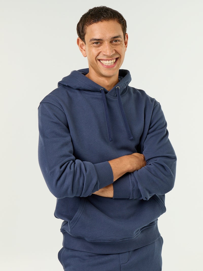 Sweat uni à capuche Marine - Kiabi