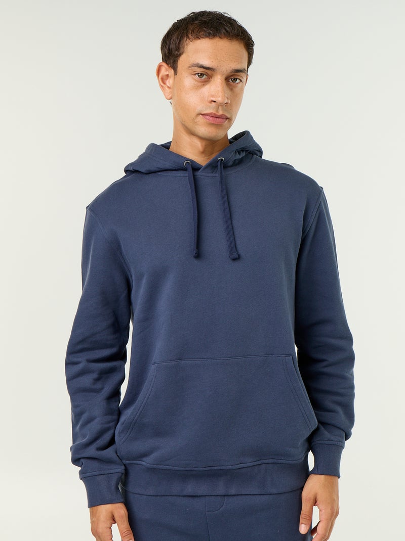 Sweat uni à capuche Marine - Kiabi