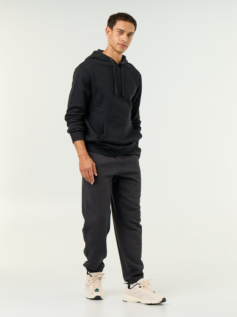 Sweat uni à capuche Noir - Kiabi