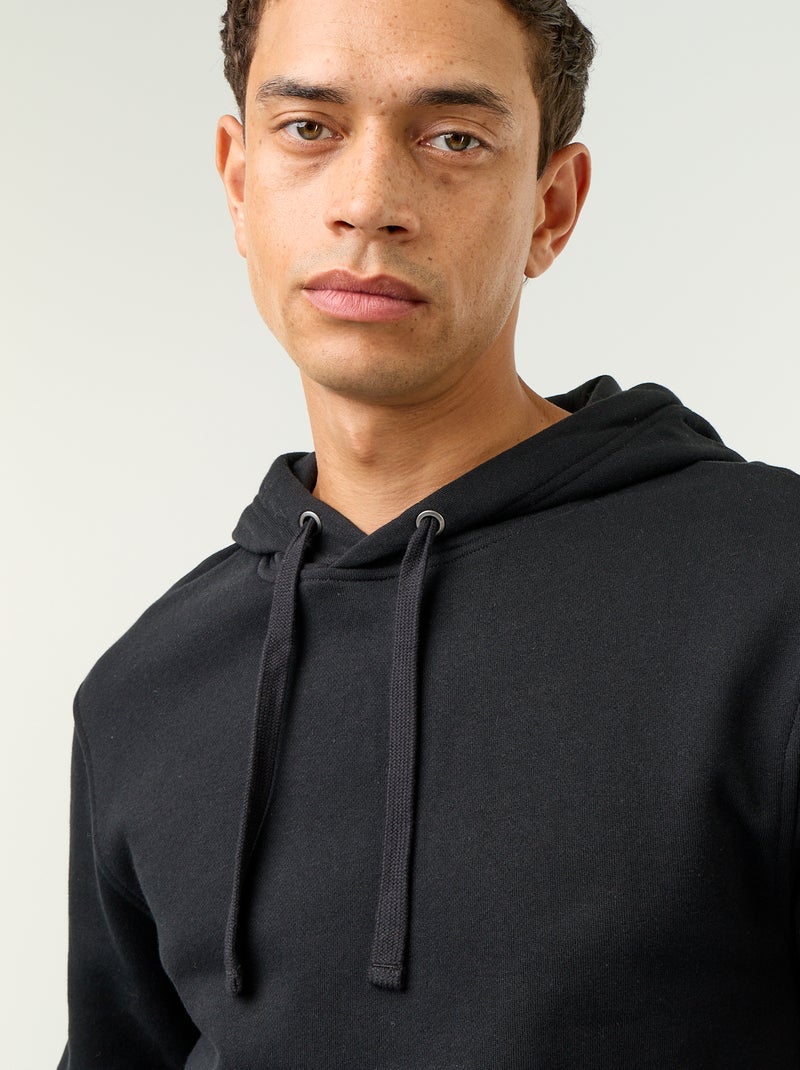 Sweat uni à capuche Noir - Kiabi