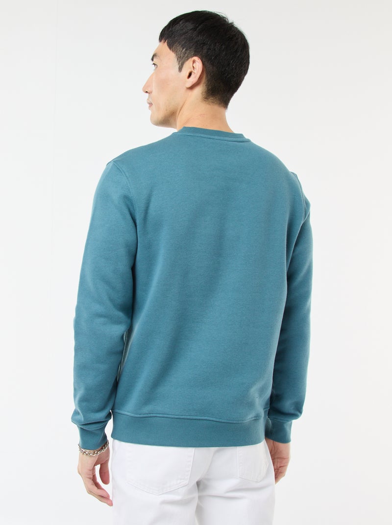 Sweat uni à col rond en molleton gratté Bleu - Kiabi