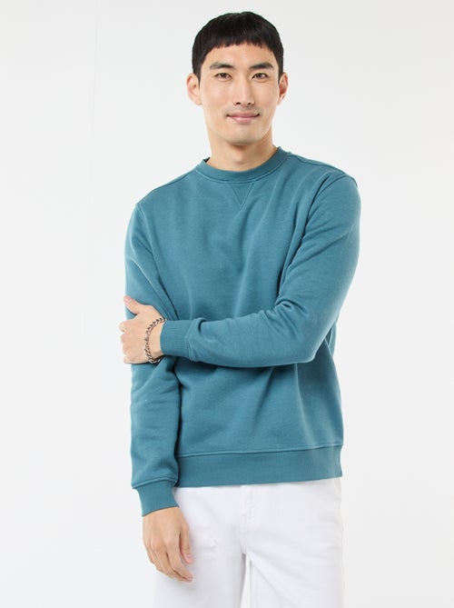 Sweat uni à col rond en molleton gratté - Kiabi