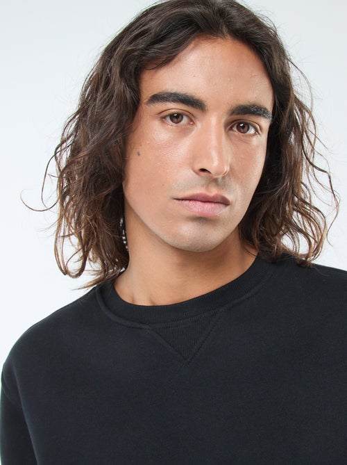 Sweat uni à col rond en molleton gratté - Kiabi