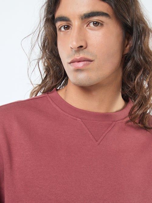 Sweat uni à col rond en molleton gratté - Kiabi